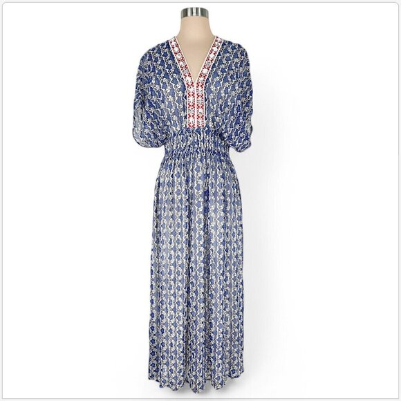 Vineet Bahl Anthropologie Oda Embroidered Blue Motif Sequin Maxi Dress NWT NEW 2 - Picture 3 of 6